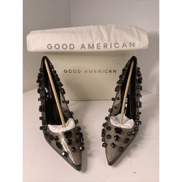 Good American Diamonds Forever Jeweled Emma Heel Sz 12 Light Smoke MSRP $250‎ - Picture 1 of 9